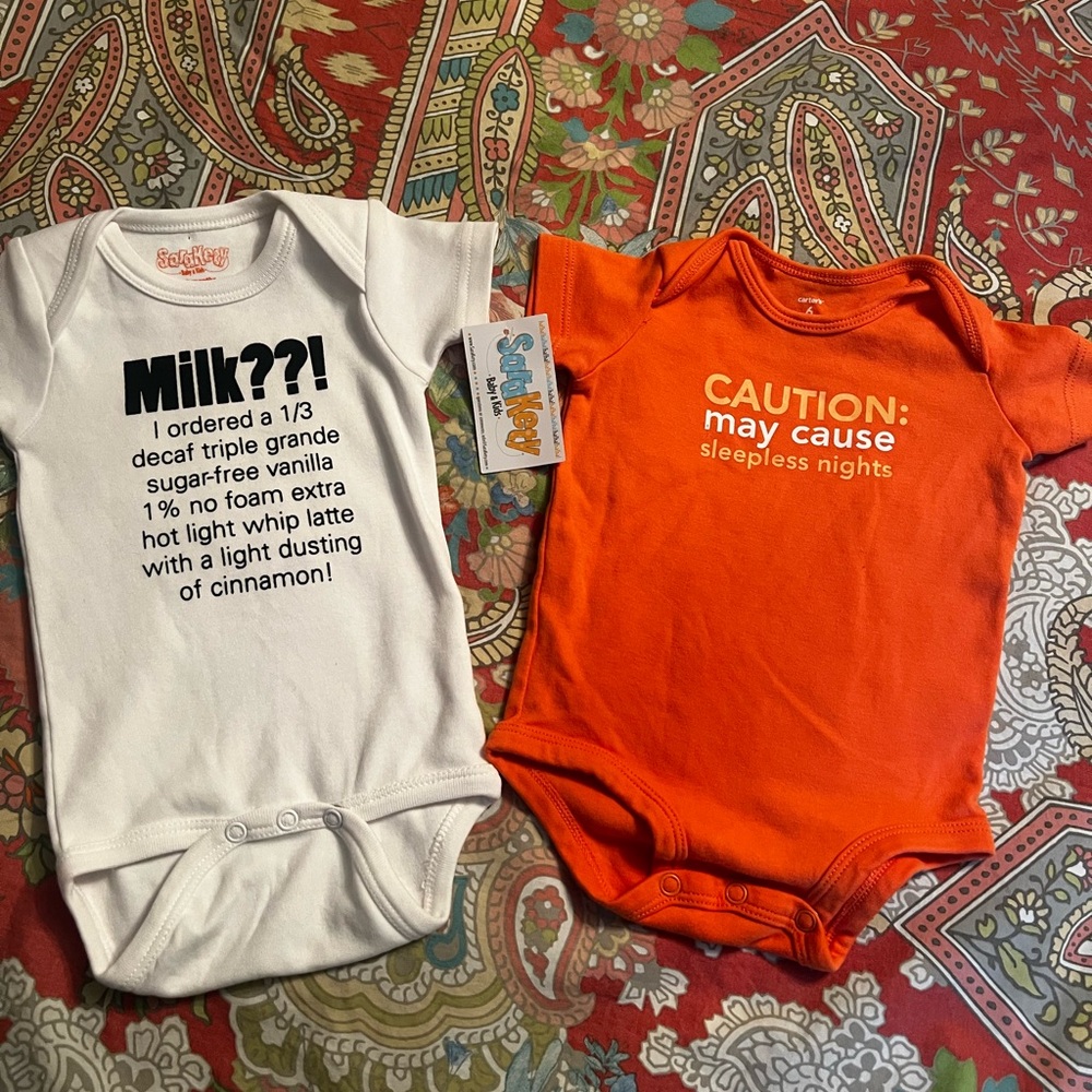 Baby Onsies (2) Adorable wording in front see pics 6mo NWT
